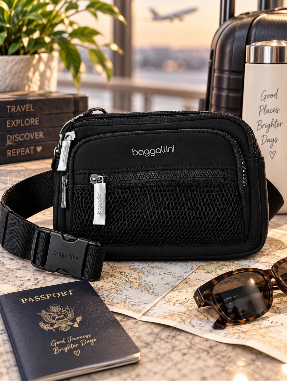 Baggallini Neoprene Convertible Crossbody Belt Bag Waist Pack Black NWT